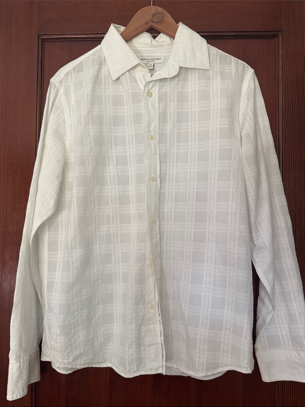 Banana Republic White Textured Check Long-Sleeve Shirt